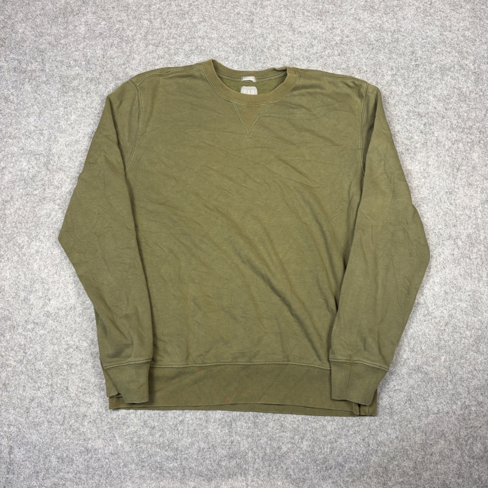 Gap Sweats Mens Large Olive Green Crewneck Fleece Pullover Sweatshirt V-Stitch